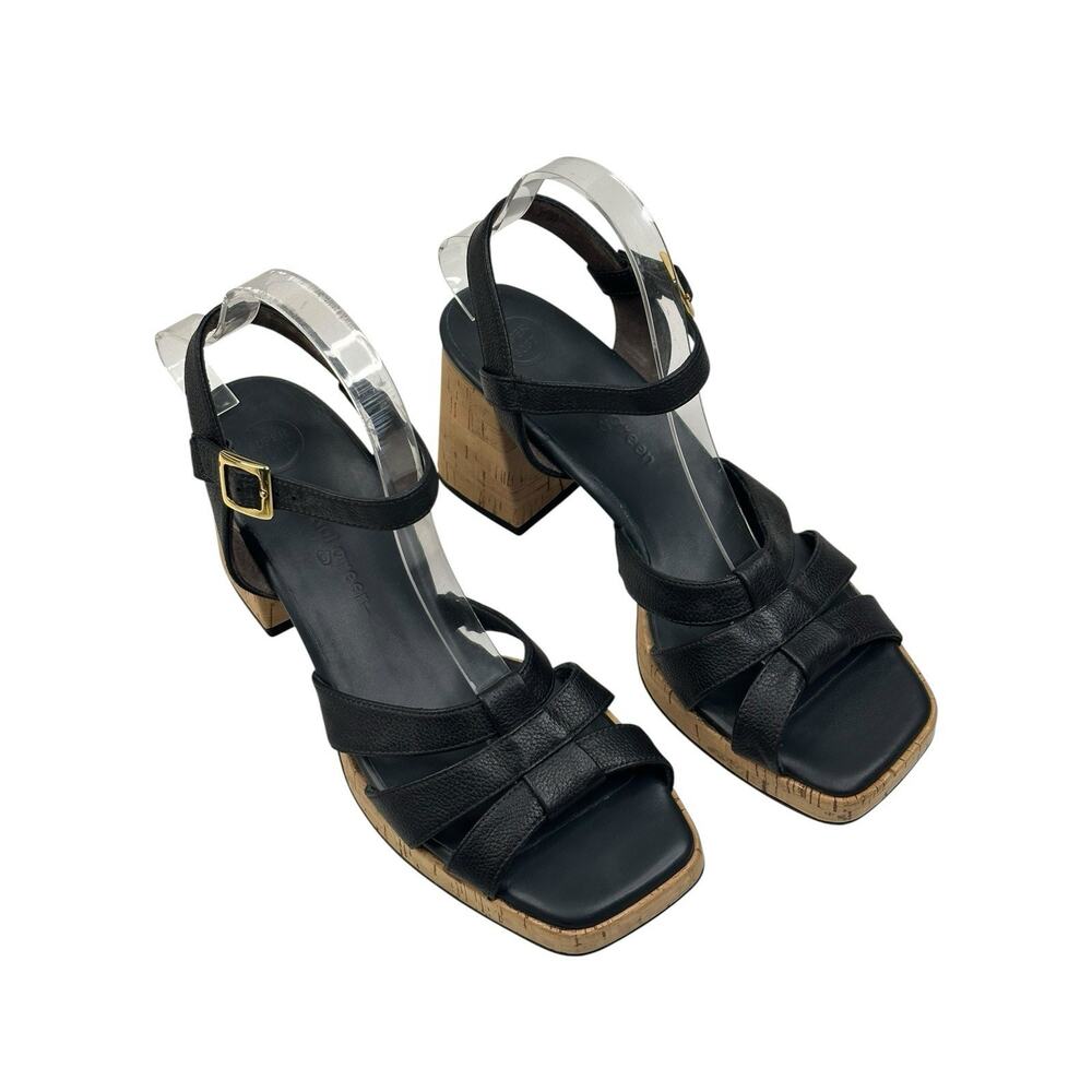 Paul Green Tina Black Leather Slingback Heel Sandal Womens US 10 UK 7.5 New $429